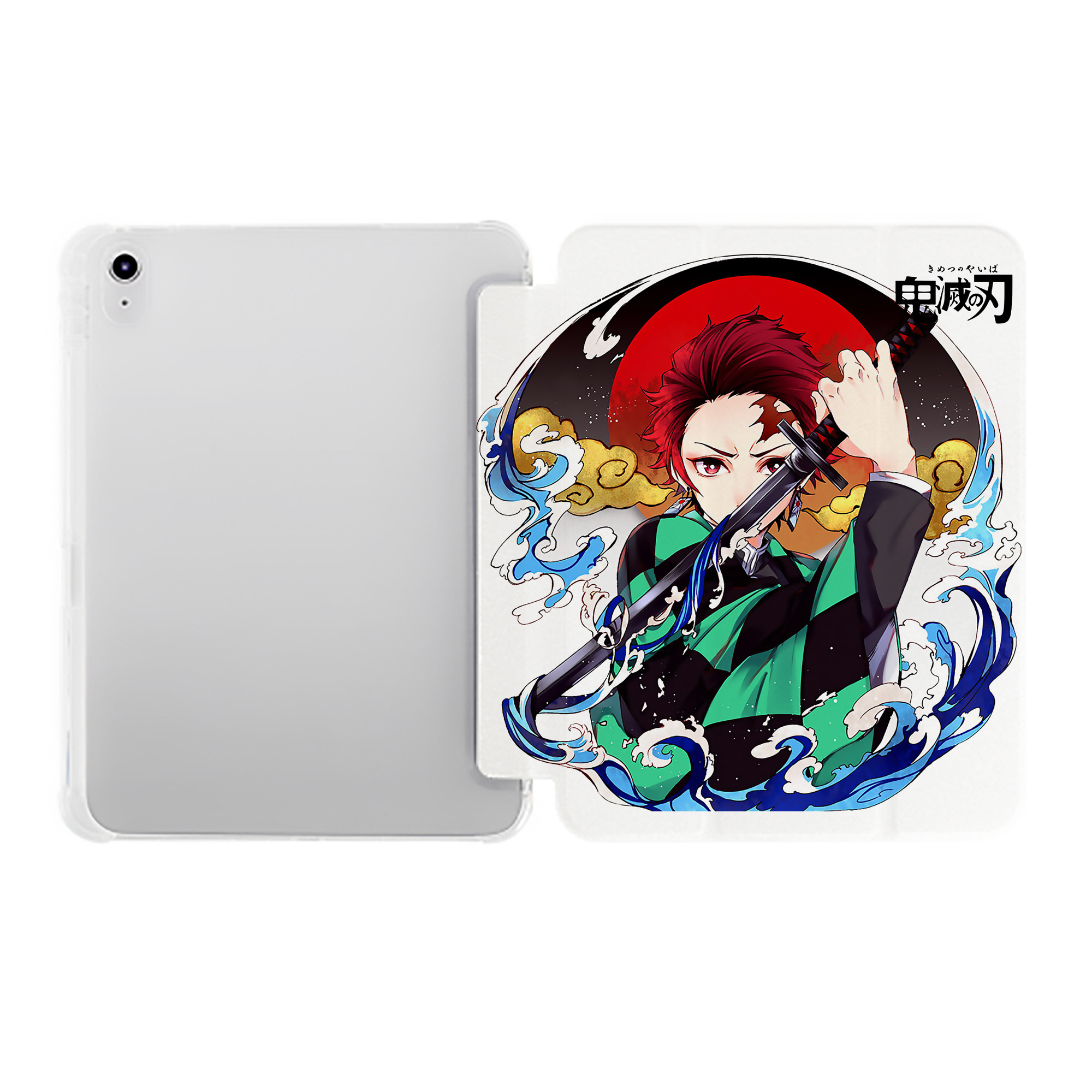 （画像用） 鬼滅の刃 竈門 炭治郎／かまど たんじろう Kamado Tanjirou IPad ケース ペン収納付き 三つ折りスタンド PUレザー×シリコン 対応機種9.5/10.5/10.9インチ